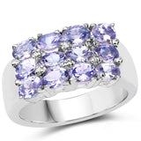 2.07 ct. Genuine Tanzanite and White Diamond .925 Sterling Silver Ring