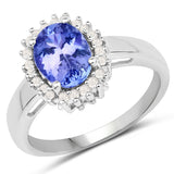 1.96 Carat Genuine Tanzanite and White Diamond .925 Sterling Silver Ring