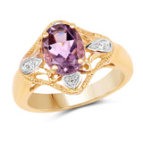 14K Yellow Gold Plated 1.62 Carat Genuine Amethyst & White Topaz .925 Sterling Silver Ring