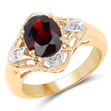 14K Yellow Gold Plated 2.02 Carat Genuine Garnet and White Topaz .925 Sterling Silver Ring
