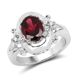 2.43 Carat Genuine Garnet & White Topaz .925 Sterling Silver Ring