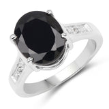 5.26 Carat Genuine Black Sapphire and White Diamond .925 Sterling Silver Ring