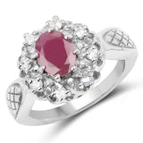 1.84 Carat Genuine Ruby and White Topaz .925 Sterling Silver Ring