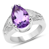 3.69 Carat Genuine Amethyst & White Topaz .925 Sterling Silver Ring