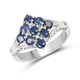 1.17 Carat Genuine Blue Sapphire & White Topaz .925 Sterling Silver Ring
