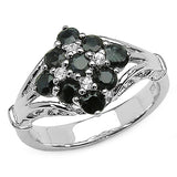 1.26 Carat Genuine Black Sapphire & White Topaz .925 Sterling Silver Ring