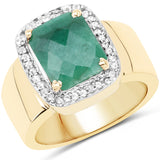 14K Yellow Gold Plated 6.12 Carat Dyed Emerald and White Topaz .925 Sterling Silver Ring