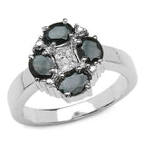 2.02 Carat Genuine Black Sapphire & White Topaz .925 Sterling Silver Ring
