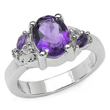 2.04 Carat Genuine Amethyst & White Topaz .925 Sterling Silver Ring