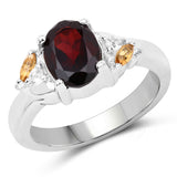 2.59 Carat Genuine Garnet, Citrine & White Topaz .925 Sterling Silver Ring