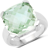 9.80 Carat Genuine Green Amethyst .925 Sterling Silver Ring