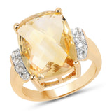 8.60 Carat Genuine Citrine and White Topaz .925 Sterling Silver Ring
