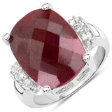 10.65 Carat Dyed Ruby and White Topaz .925 Sterling Silver Ring