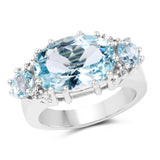 7.12 Carat Genuine Blue Topaz & White Topaz .925 Sterling Silver Ring