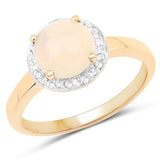 14K Yellow Gold Plated 0.97 Carat Genuine Ethiopian Opal and White Topaz .925 Sterling Silver Ring