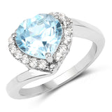 3.35 Carat Genuine Blue Topaz and White Topaz .925 Sterling Silver Ring