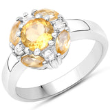 1.76 Carat Genuine Citrine and White Topaz .925 Sterling Silver Ring