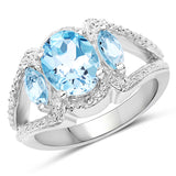 2.61 Carat Genuine Blue Topaz and White Topaz .925 Sterling Silver Ring