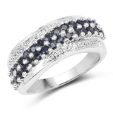 1.21 Carat Genuine Blue Sapphire and White Diamond .925 Sterling Silver Ring