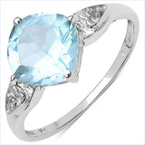 2.51 Carat Genuine Blue Topaz & White Topaz .925 Sterling Silver Ring