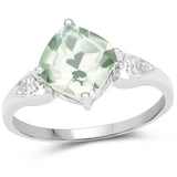 2.16 Carat Genuine Green Amethyst & White Topaz .925 Sterling Silver Ring