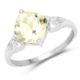 1.81 Carat Genuine Lemon Quartz and White Topaz .925 Sterling Silver Ring