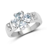 1.64 Carat Genuine Aquamarine & White Topaz .925 Sterling Silver Ring