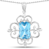 11.20 Carat Genuine Swiss Blue Topaz .925 Sterling Silver Pendant