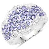 14K White Gold Plated 1.74 Carat Genuine Tanzanite Sterling Silver Ring