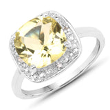 3.02 Carat Genuine Lemon Quartz and White Topaz .925 Sterling Silver Ring