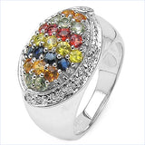1.39 Carat Genuine Multi Sapphire .925 Sterling Silver Ring
