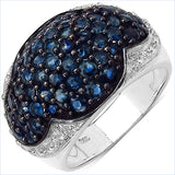 2.59 Carat Genuine Blue Sapphire & White Topaz .925 Sterling Silver Ring