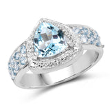 2.82 Carat Genuine Blue Topaz, Aquamarine and White Topaz .925 Sterling Silver Ring