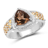 2.49 Carat Genuine Smoky Quartz, Citrine and White Topaz .925 Sterling Silver Ring