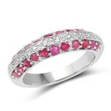 1.01 Carat Genuine Ruby and White Topaz .925 Sterling Silver Ring