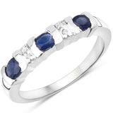 0.62 Carat Genuine Blue Sapphire and White Topaz .925 Sterling Silver Ring