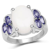 4.45 Carat Genuine Opal and Tanzanite .925 Sterling Silver Ring
