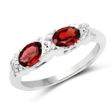 1.03 Carat Genuine Garnet & White Diamond .925 Sterling Silver Ring