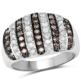 0.83 Carat Genuine Champagne Diamond and White Diamond .925 Sterling Silver Ring