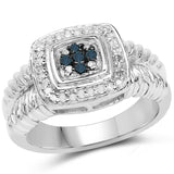 0.20 Carat Genuine Blue Diamond and White Diamond .925 Sterling Silver Ring