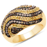 14K Yellow Gold Plate 1.19 Carat Genuine Champagne Diamond & Yellow Diamond .925 Silver Ring
