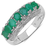 1.38 Carat Genuine Emerald and 0.02 ct..t.w Genuine Diamond Accents Sterling Silver Ring