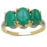 14K Yellow Gold Plated 2.88 Carat Genuine Emerald & White Topaz .925 Sterling Silver Ring