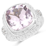6.34 Carat Genuine Pink Amethyst & White Topaz .925 Sterling Silver Ring