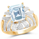 14K Yellow Gold Plated 3.00 Carat Genuine Aquamarine .925 Sterling Silver Ring