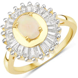 1.81 Carat Genuine Ethiopian Opal and White Topaz .925 Sterling Silver Ring
