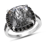 5.75 Carat Genuine Black Rutile & Black Spinel .925 Sterling Silver Ring