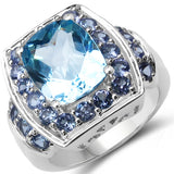 5.73 Carat Genuine Tanzanite & Blue Topaz .925 Sterling Silver Ring