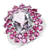 9.51 Carat Genuine Pink Amethyst and Rhodolite .925 Sterling Silver Ring