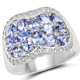 2.62 Carat Genuine Tanzanite and White Topaz .925 Sterling Silver Ring